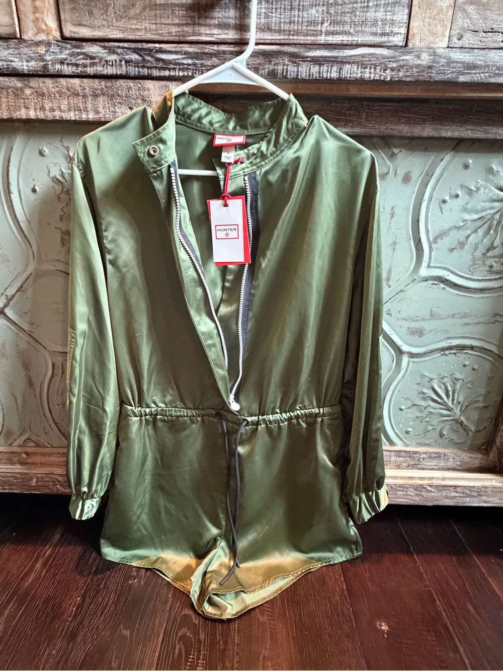 Hunter Olive Utility Anorak Zippered Shorts Romper